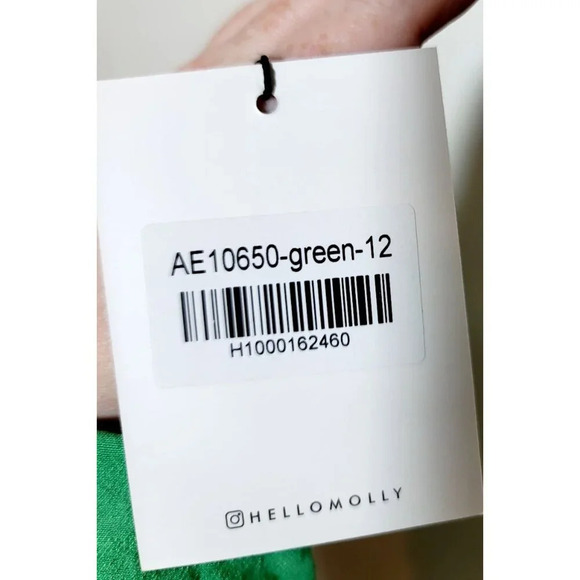 Hello Molly Top L Agyness Green Cropped Bubble Sleeve Resort Boho Smocked Deep V - Picture 5 of 13
